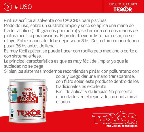 Pintura Acrílica Con Caucho / Piscina Piletas 4lts. Texxor 1