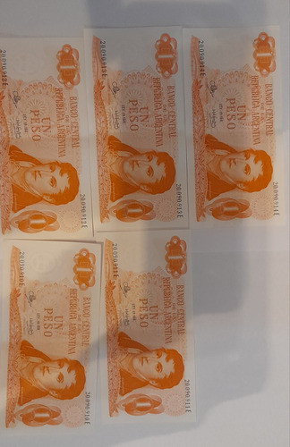 Lote 5 Billetes Consecutivos 1 Peso Ley 18188 0