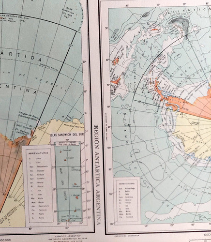 Mapa 1954 Antartida Argentina Bases + Continente Antartico 0