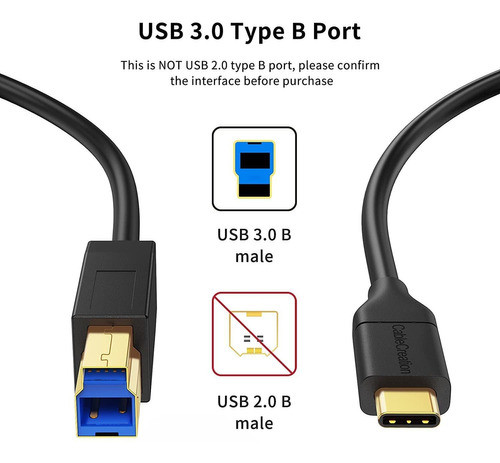 Cable Usb C A Usb 3.0 B Cablecreation De 1.2 Mt Negro 1