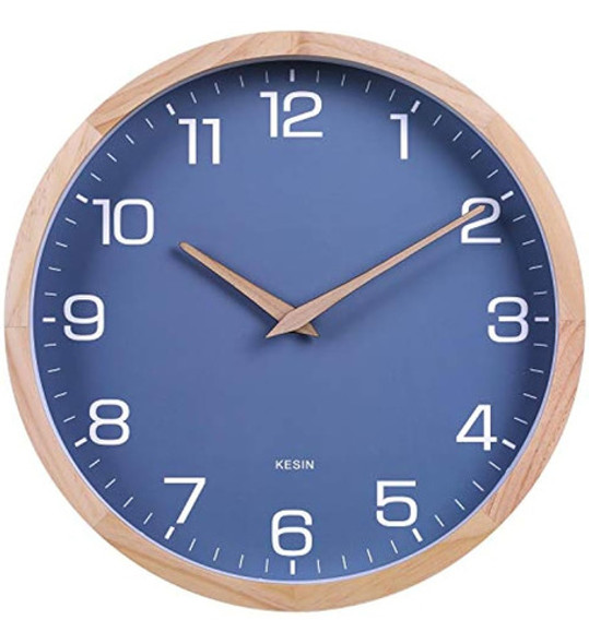Kesin - Reloj De Pared De Madera Azul De 12 Pulgadas, Silenc 0