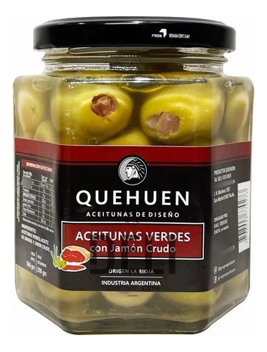 Aceitunas Verdes Rellenas Con Jamon Crudo Quehuen X330gr 0