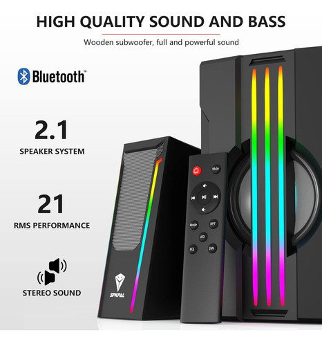 Spkpal Altavoces De Computadora Bluetooth 2.1 Con Subwoofer, 1