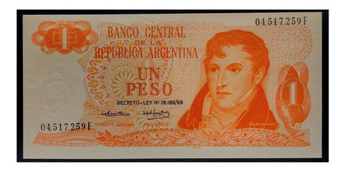 Argentina Billete 1 Peso Ley 1974 Serie F Sc Bot 2319 Fil A 1