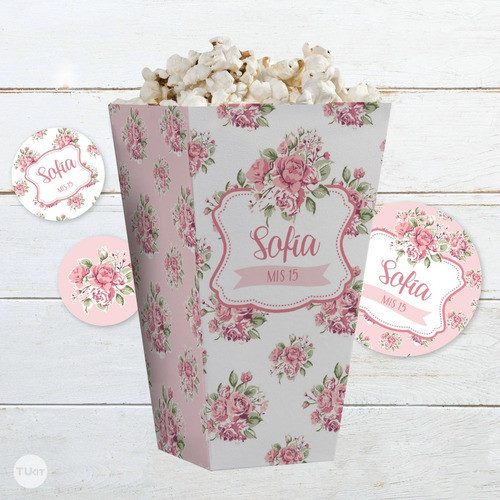 Kit Imprimible Flores Rosas - Candy Bar - 15 Años Tukit 1