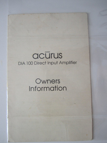 Manual Original Acurus D I A 100/ Mk2 - Imported 0