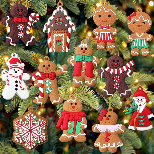 Adornos De Navidad Set De 12 Muñecos De Jengibre Para Arbol 0