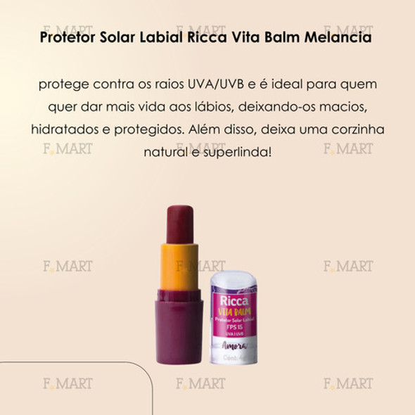 6x Protetor Solar Labial Uva Uvb Ricca Fps15 Amora Display 1