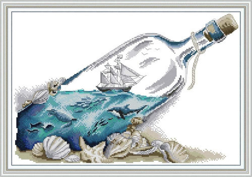 Kit De Bordado Mar En Botella, 54x38cm, 11ct, 3 Hilos 0