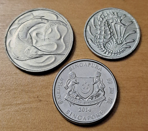 Singapur X 3 Monedas Incluye 20 Cents 1979 Y 2014 Pez Espada 1