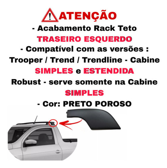 Tampa Rack Traseiro Saveiro Robust G7 G8 2017/2023 Esquerdo 1 Tampa Rack Traseiro Saveiro Robust G7 G8 2017/2023 Esquerdo 1