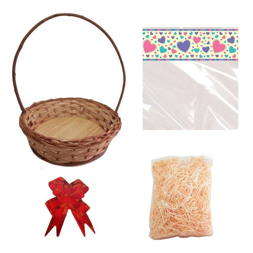 Cesta De Vime+saco Decorado+laço+palha-cesta Presente 1 Und 0
