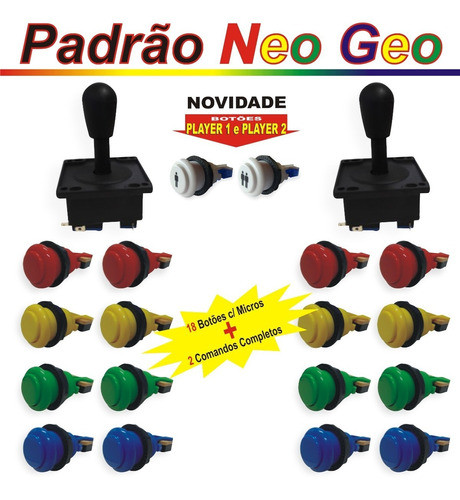 Kit 18 Botões Padrão Neo Geo C/ Micros +2 Comandos Completos 1