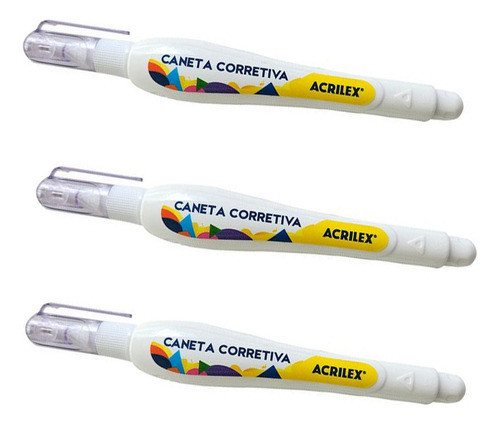 3 Canetas Corretivas Acrilex 5ml Escolar Escritório 0