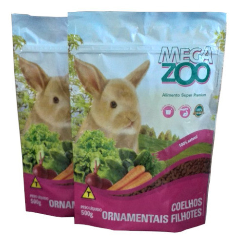 Ração Megazoo Extrusada Coelho Ornamental Filhote 500g Com 2 0