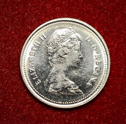 Moneda 25 Centavos Canadá 1985 Km 74 Elizabeth 2 Alce 1