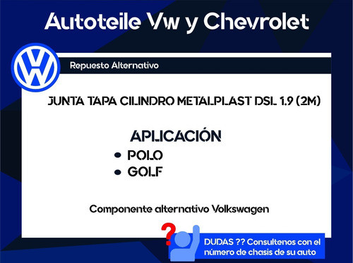 Junta Tapa Cilindro Vw  Polo Golf  Metalplast  Dsl 1.9 (2m) 1