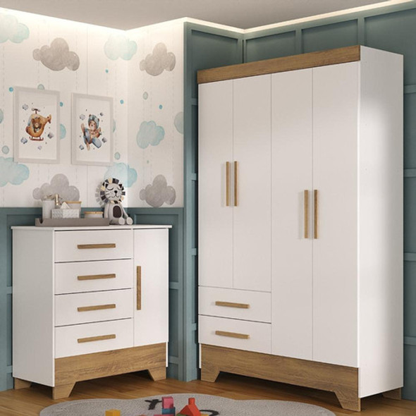 Quarto Infantil Guarda Roupa Cômoda Liz Branco Fosco/nature 0