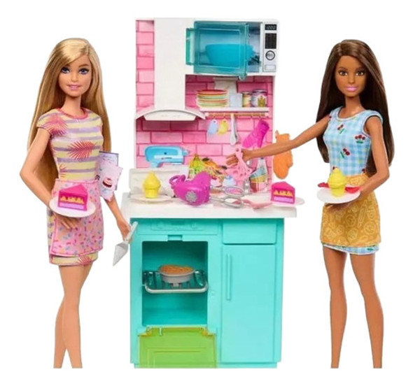 Barbie Cocina Con 2 Muñecas Original Y Accesorios Mattel 0