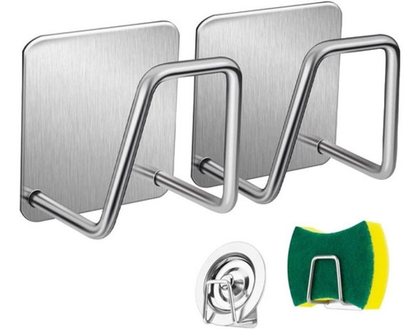 2 Soportes Adhesivos Para Bacha De Cocina - Acero Inoxidable 0