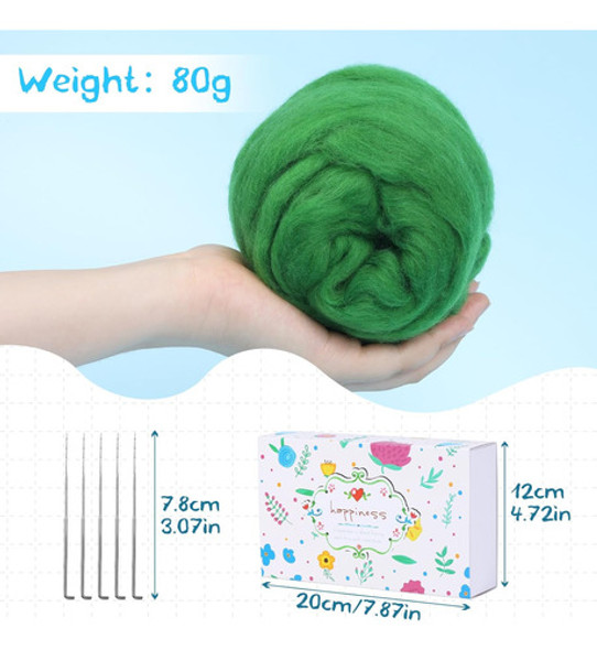 Lana De Ovino Para Needle Felting, 80g, Verde Hierba 1 Lana De Ovino Para Needle Felting, 80g, Verde Hierba 1