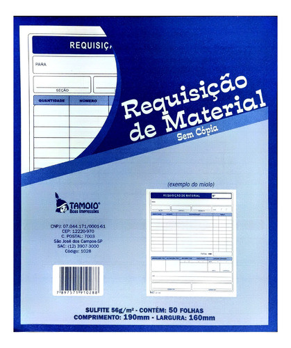 Bloco Requisição De Material S/cópia 50 Fls 160x190 Com 1 Un 0