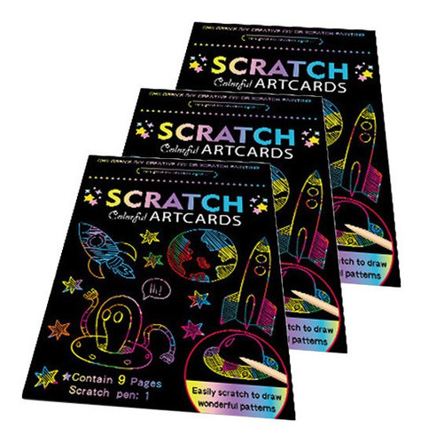 Juego X3 Papel Esgrafiado Scratch Con 9 Láminas Para Dibujar 0