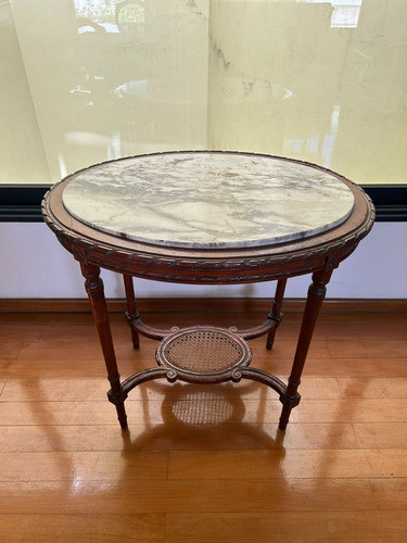 Mesa Ovalada Antigua Con Mármol 0