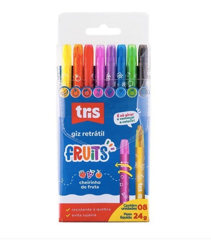 Giz De Cera Retrátil Fruits Cheiro De Frutas Tris - 8 Cores 0