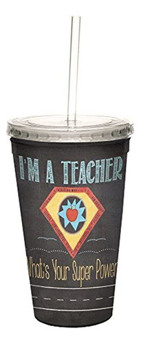 Teacher Super Power Doublewalled Cool Travel Cup Con Paja Re 0