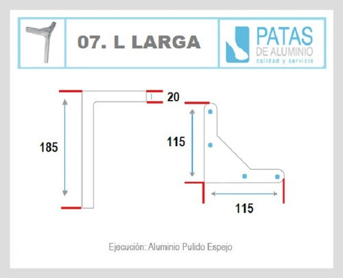 Pata De Aluminio Pulido Ele Larga N*7 1