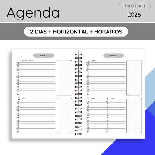 Kit Imprimible Agenda 2025 2 Dias Horizontal Con Horarios 1