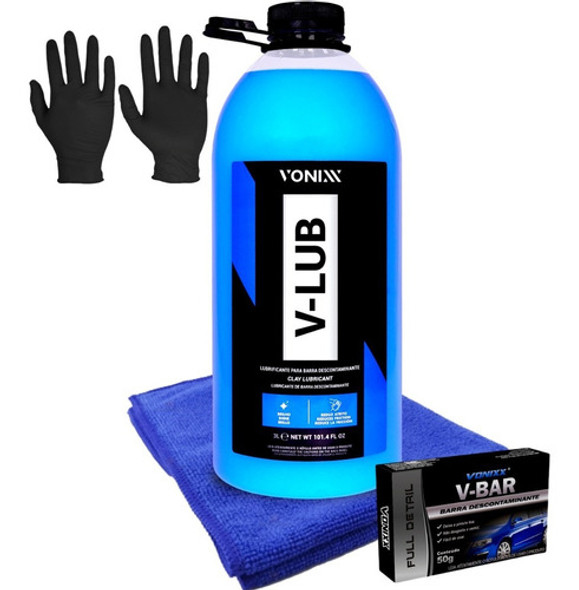 Massa Clay Bar V-bar Vonixx V-lub Lubrificante Pano + Luvas 0