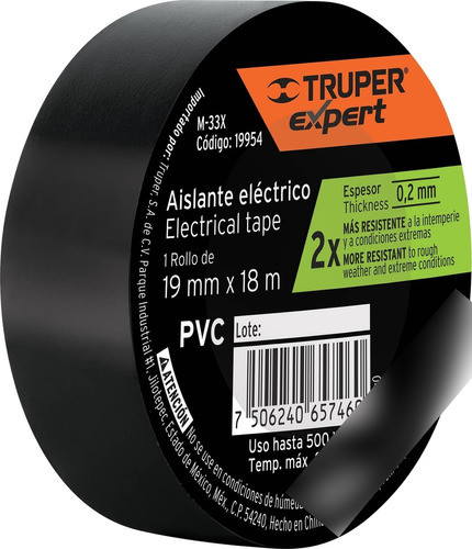 Cinta Eléctrica Aisladora 19mm Negra Truper Expert 8 X 18mts 0