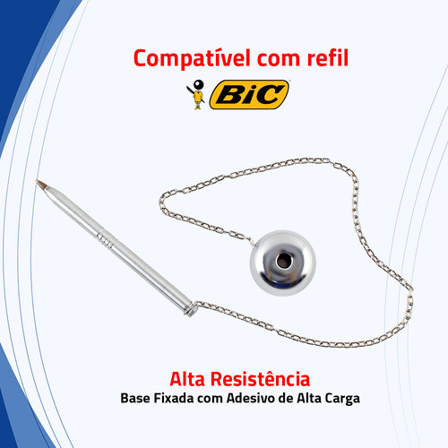 Kit 4 Caneta Fixa Com Corrente P/ Balcão E Mesa Bolinha 1