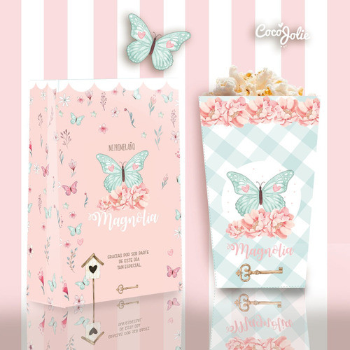 Kit Imprimible Mariposa, Rosa, Editable, Cumple, Bautismo 1