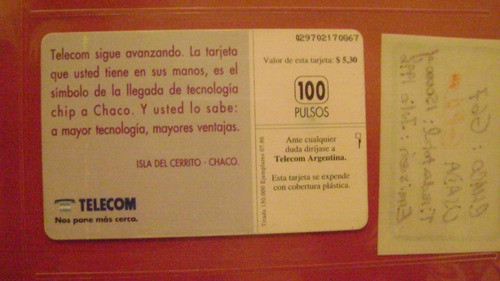 Tarjeta Telefonica Coleccion Telecom Provincias Chaco Nva 1
