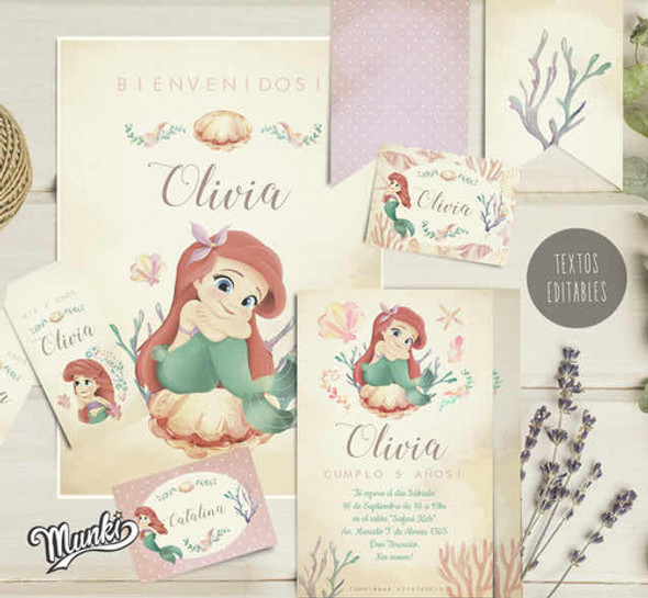 Kit Imprimible La Sirenita Ariel Bebé Cumpleaños Editable 1