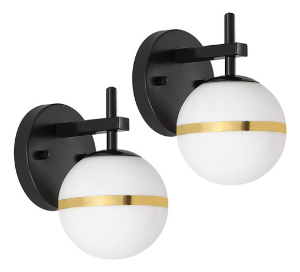 Juego 2 Lámparas Pared Cristal Esmerilado Luz Led Negro 0