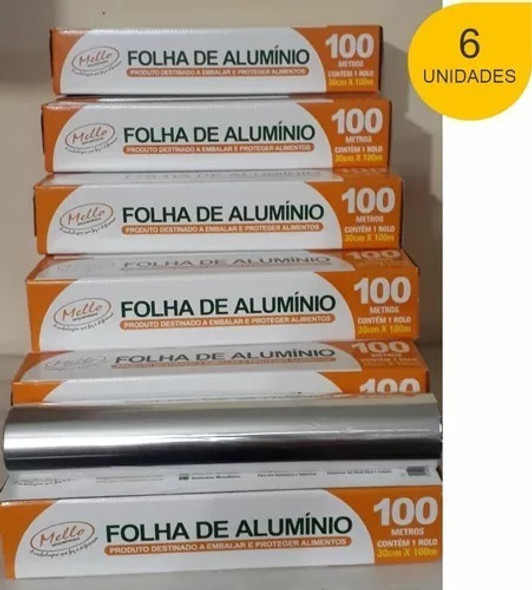 Kit 6x Rolo De Papel Alumínio 30cm X 100m Mello Leve 6 1 Kit 6x Rolo De Papel Alumínio 30cm X 100m Mello Leve 6 1