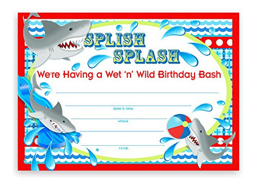 Shark Party Large Invitations 10 Invitations 10 Sobres 0