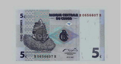 Fk Billete Congo 5 Centesimos Franco 1997 P-81 Sin Circular. 0