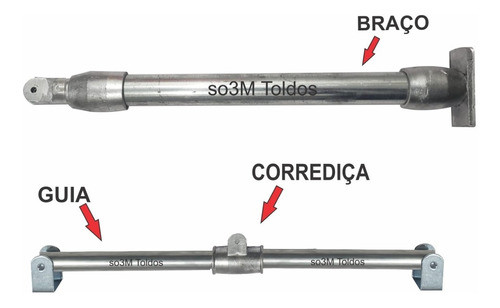 Jogo De Braços 1,50m + Corrediças Aço Galvanizado P/ Toldo 1
