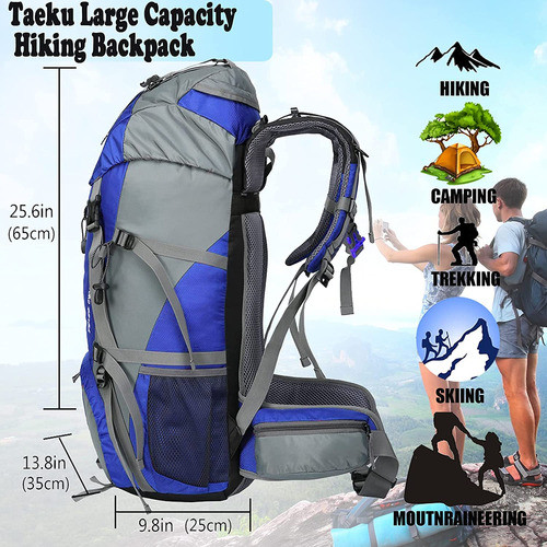 Mochila Senderismo Impermeable Azul 50l + Tapa Lluvia 1