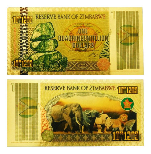Fk Billete Zimbabwe 1 Quadringentillion 2008 Baño De Oro 0