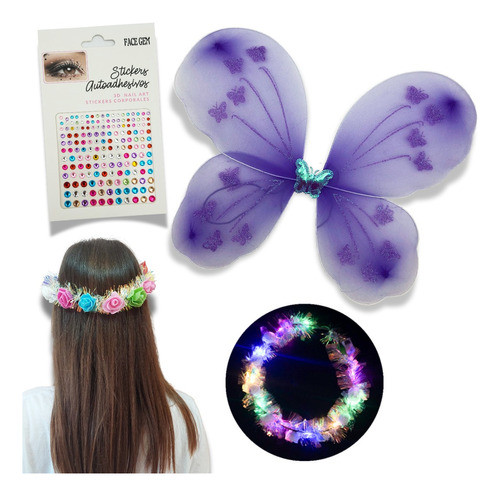 Combo Set Mariposa Colores Surtidos Alas Vincha Luminosa 0