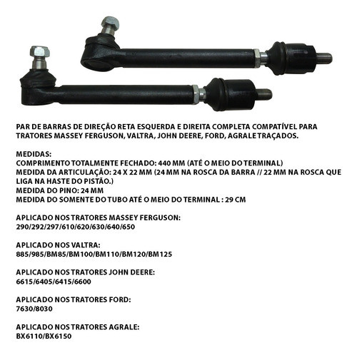 Barra Direção D/e Compativel Trator John Deere 6615/6405 1