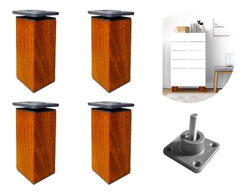 Pata Cuadrada Simil Madera Regulable 150mm  X 4 Unidades 0