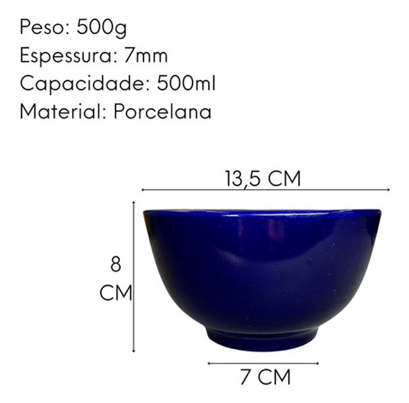 Cnjt 4 Tigela Colorida Azul De Porcelana 500 Ml Ref 140a 1