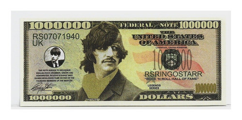 Fk Billete Usa Conmemorativo 1000000 Beatles Ringo Starkey. 0